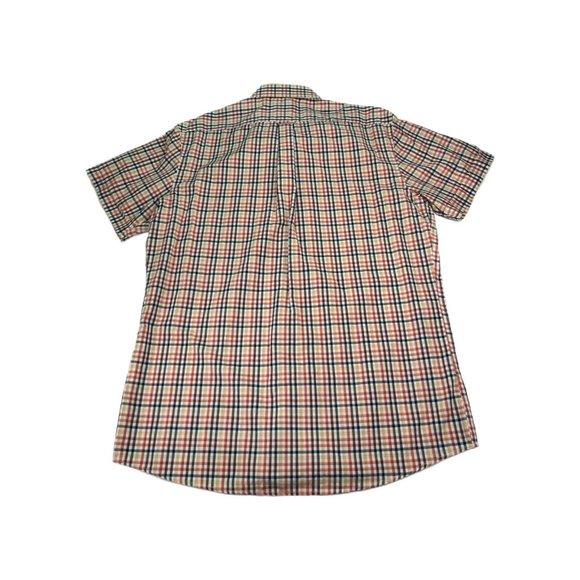 Izod Shirt Mens Large Button Up Plaid Orange Red Blue Short Sleeve Pocket - Picture 7 of 7